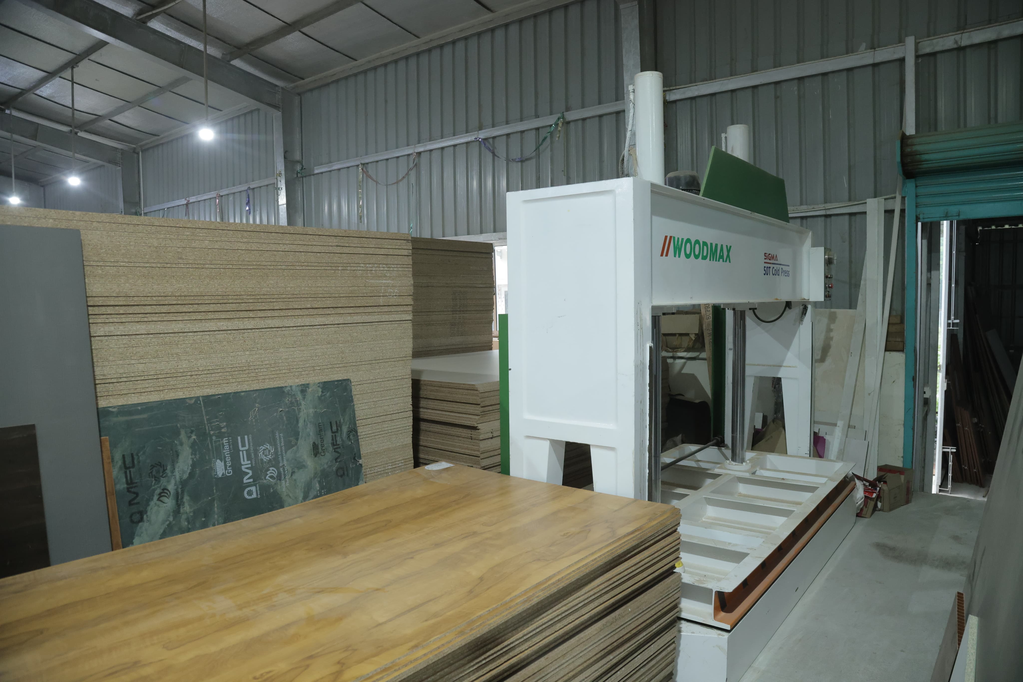 Boards prepared beside the Woodmax hot and cold press